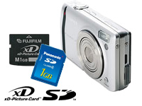 写真：FinePix F40fd デュアルメモリーカードスロット[xDピクチャーカードとSDメモリーカード]