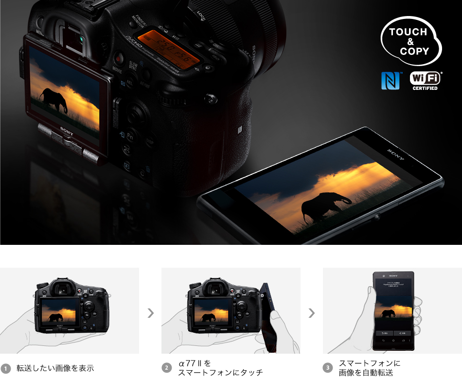 写真や動画をワンタッチで転送できる「ワンタッチシェアリング」