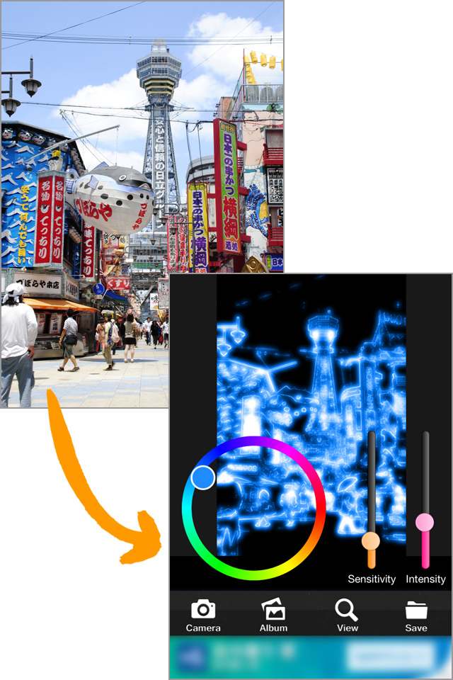 写真を選ぶとすぐにネオン風に加工されます!