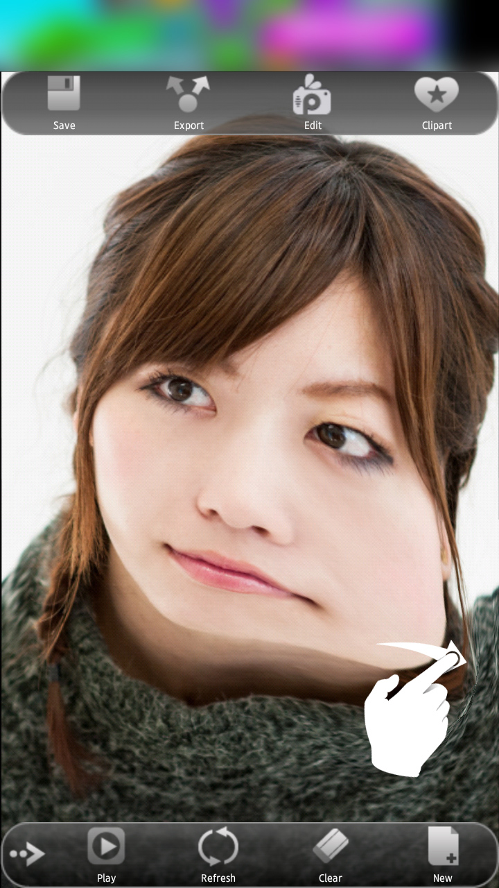指で触ると写真がびょーん!